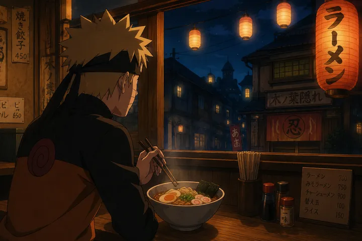 Cozy ramen shop at night